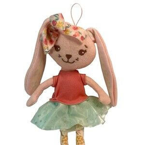 Bunny Rabbit Plush Pink Knit Fabric Stuffed Toy 12" Soft w Tutu Sunny Days